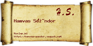 Hamvas Sándor névjegykártya